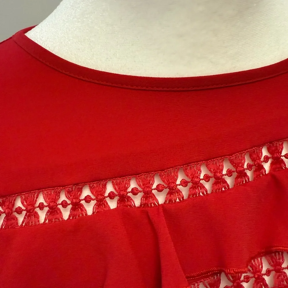 LOFT Red Ruffle Blouse - Picture 2 of 6